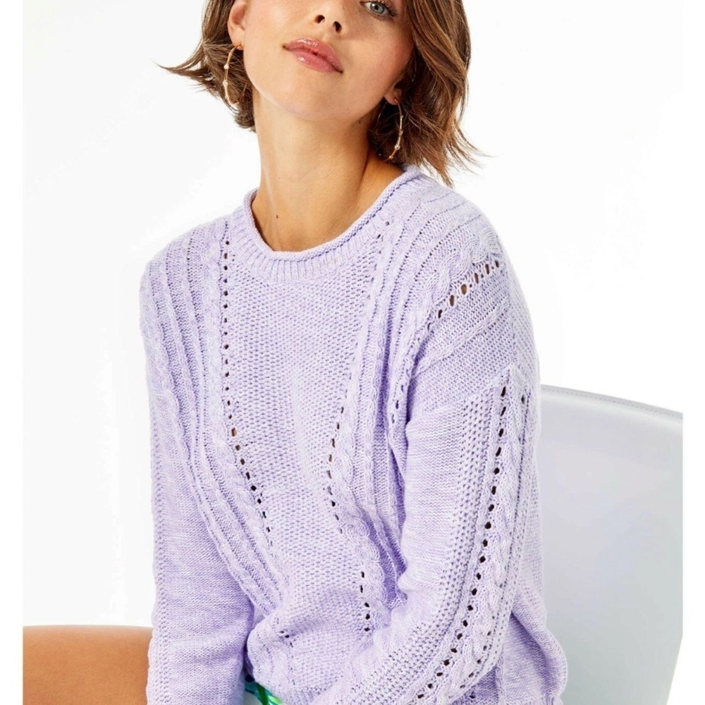 Lilly Pulitzer MAXCY SWEATER Light Lilac Verbena Marl Purple S preppy cotton - Picture 2 of 8